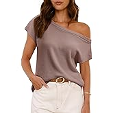 Saodimallsu Women's Off Shoulder Short Sleeve Knit Sweater Top