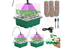 NNG 3 Pack Reusable Seed Starter Tray Kit with 40 Peat Pellets,12 Cells Silicone Germination Trays with Grow Light and Dome,Indoor Greenhouse Germination Kit with Soil Pods for Seed Growing Starting