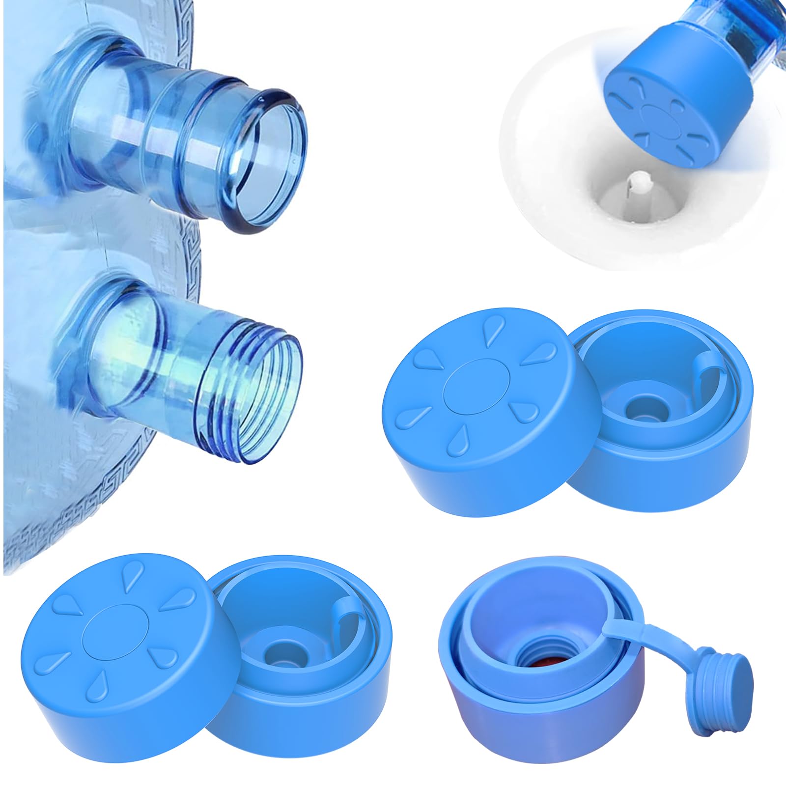Photo 1 of XXSJ 3 & 5 Gallon Water Jug Cap: Dishwasher Safe Silicone Reusable 5Gal Bottle Lid for Screw Snap Standard Spout with Plug and Water Dispenser Pump Caps - Easy to Put On and Remove (5 Pack)