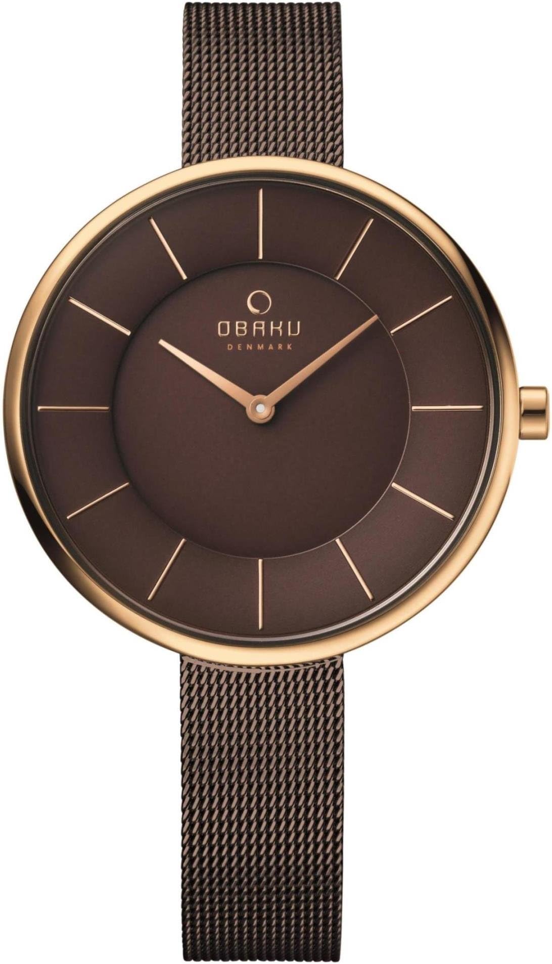 Obaku Denmark Women's Rose Goldtone Analog Watch Stainless Steel Mesh Band Brown Dial V185LXVNMN