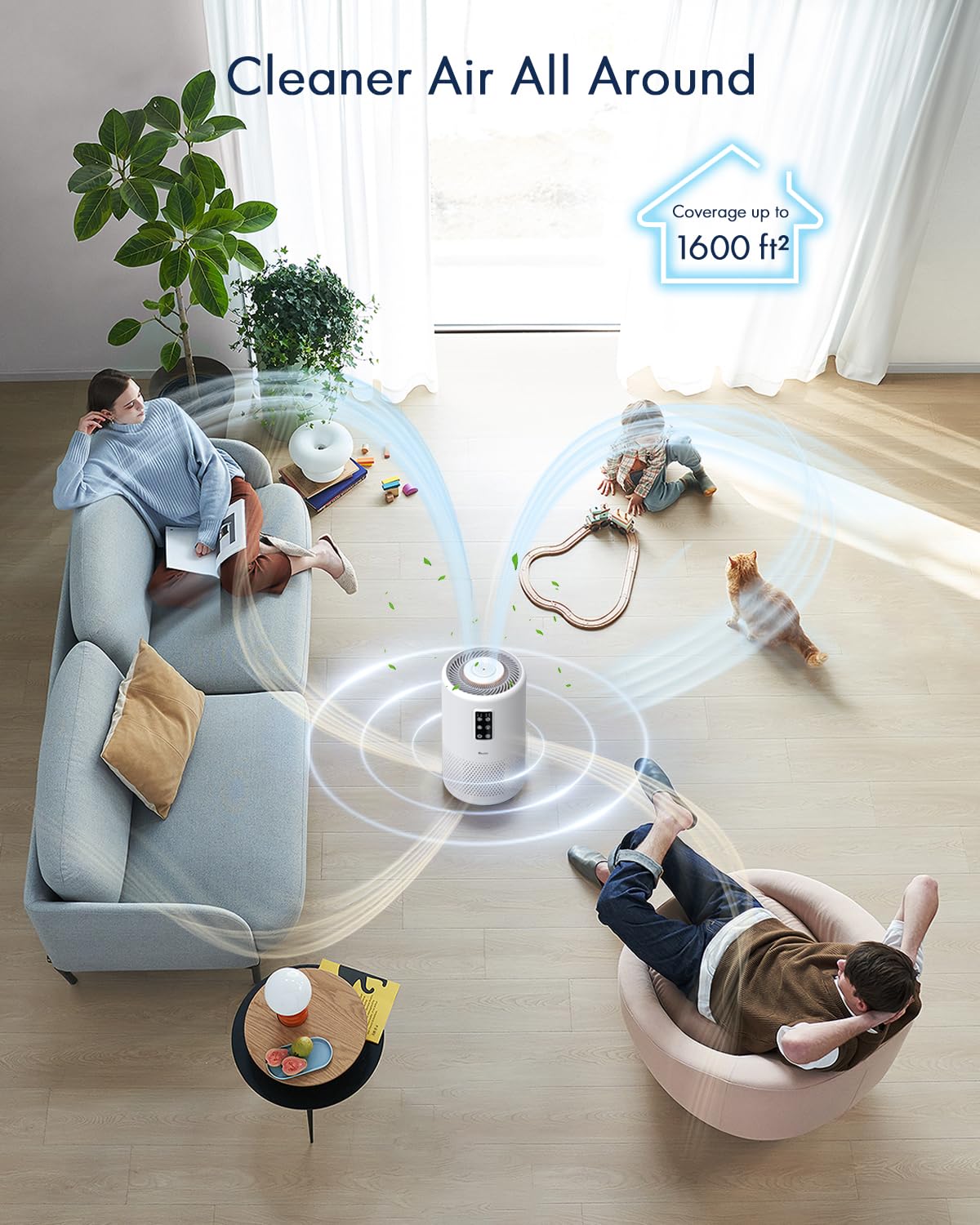 Air Purifiers for Home Large Room up to 1600ft², VEWIOR H13 True HEPA Air Purifier for Bedroom with night light, Fragrance Sponge, Sleep Mode, Timer, Lock, Air Cleaner for Wildfire Smoke Odor Dander