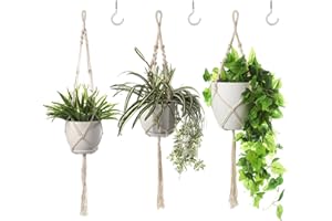 Yao Suo 3 Pack Macrame Plant Hangers Indoor Plant Lovers & Pet Owners - Artisan Handmade, Fringed Lace Design - Perfect Indoor Outdoor Farmhouse Decor