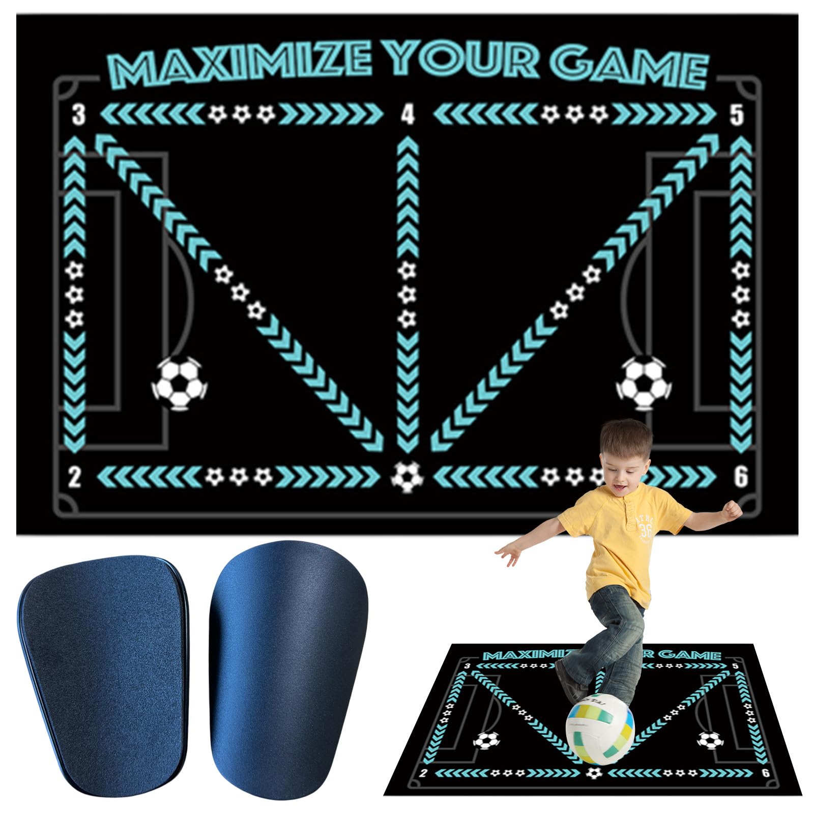 Bettinay Non Slip Shock Football Training Mat 60 x 90 Cm, Large Football Mastery Mat with 2 PCS Mini Shin Pads for gift