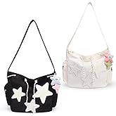 2 Pack Star Crossbody Bag Women Y2K Hobo Bag Corduroy Tote Bag Aesthetic Messenger Bag Large Capacity Cute Shoulder Bag