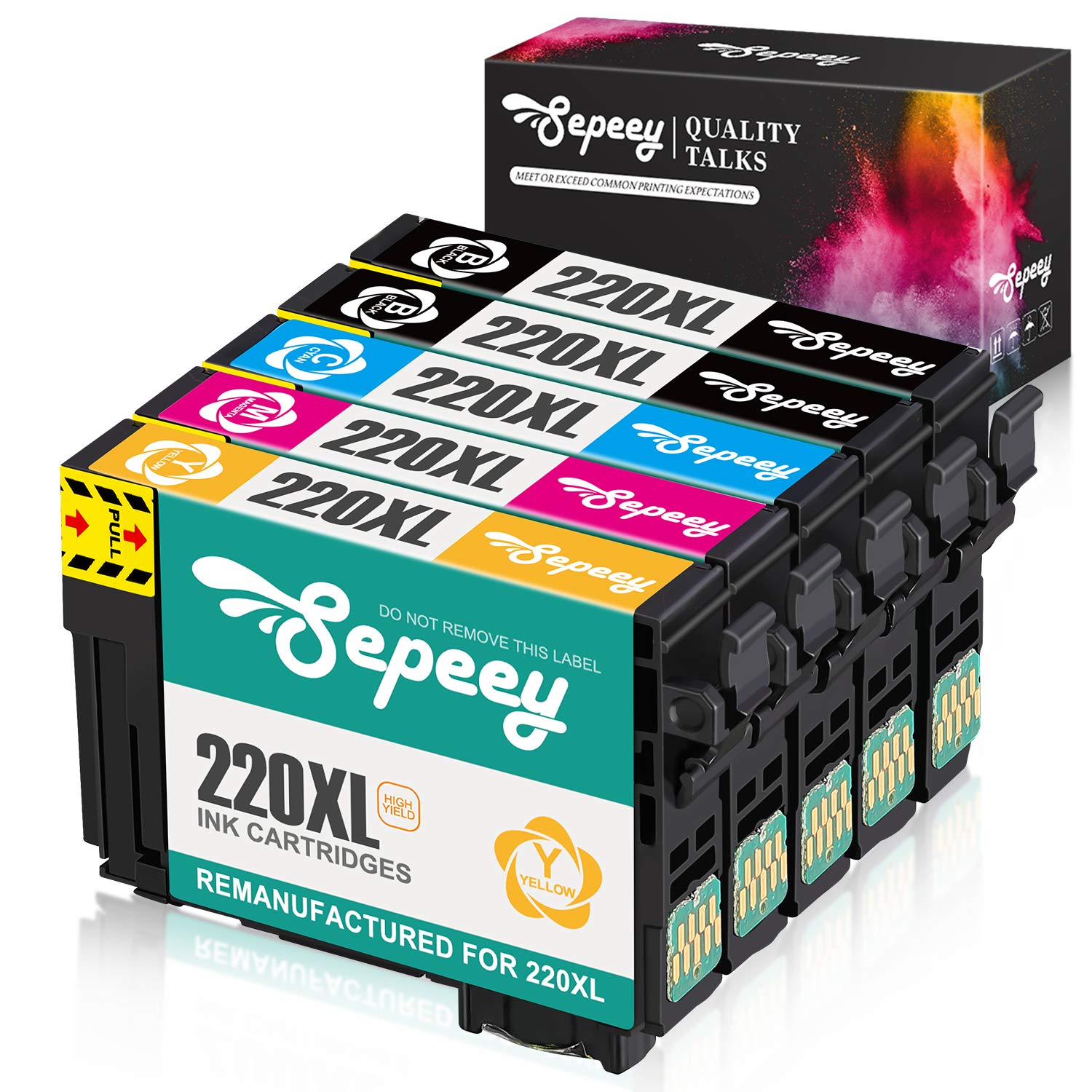 Photo 1 of ****** CYAN USED OTHERS NEW**** Sepeey Remanufactured Ink Cartridge Replacement for Epson 220 220XL 220 XL T220, Use with Epson WF-2760 WF-2750 WF-2630 WF-2650 WF-2660 Expression Home XP-420 XP-320 XP-424 Printer, 5 Packs