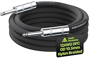 AA AUDIO ACCESSORY 12 AWG OFC Speaker Cable 1/4 Inch 3.3ft Nylon Braided, Noiseless Design Triple(2 Copper&Al-Foil) Shielded Guitar Amp Head to Cabinet Cable for Marshall Boss Fender High-Watt Amp Cab