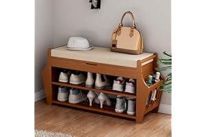 oakvivo 34.3in Shoe Bench, Bamboo 3-Tier Entryway Bench with Storage, Shoe Rack Organizer Holds Up to 330 lb, 34.3 x 11.8 x 18.9 Inches for Entryway Bedroom Closet Living Room Hallway