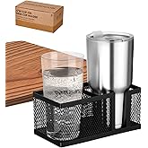 OrgaFocus Clip On Desk Cup Holder Clamp – No Spill Cup Holder for Table, Bed, Chair – Large Adjustable Metal Drink Holder for Yeti, Hydro Flask, Starbucks – Mountable Cup Clip Attachment - Black