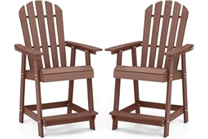 Tangkula Outdoor Bar Stool, HDPE Tall Adirondack Chair with Armrest & Footrest, Weather Resistant 47 Inch Counter Height Barstool Lifeguard Chair for Pool Deck Patio Garden, Balcony Chairs (2, Coffee)