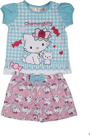 Charmy Kitty Ensemble Deux Pieces Tee Shirt Et Short Bebe Fille Bleu Turquoise Amazon Co Uk Clothing