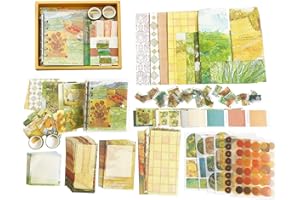 Huralona Scrapbooking Supplies Kit Aesthetic Scrapbook Kit with Scrapbook Stickers Washi Tapes Bullet Junk Journal Art Craft DIY Gift for Adult Teen (Yellow)