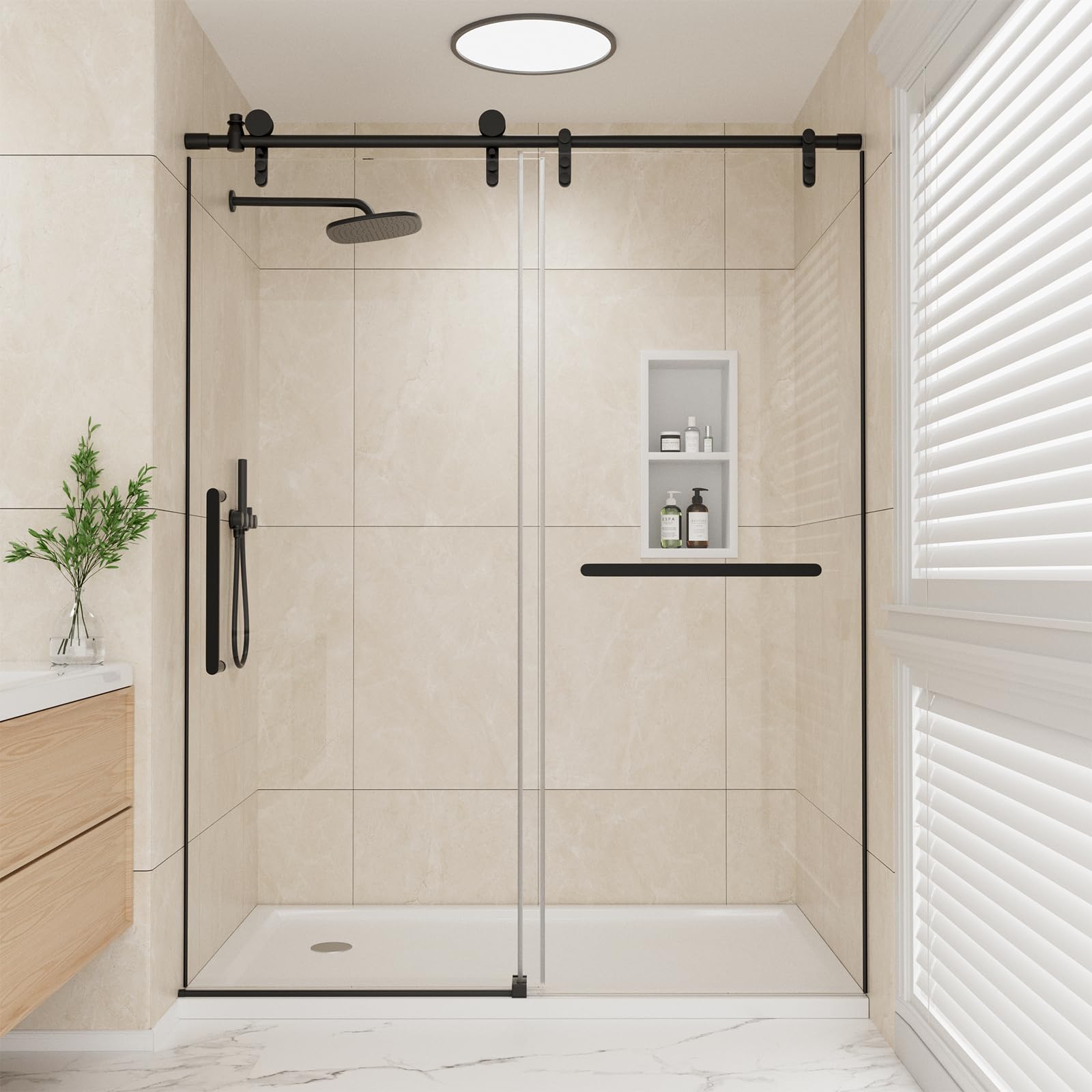 Photo 1 of ** FOR PARTS ONLY ** 
Mybos 74 * 60" Shower Door, Frameless Sliding Shower Door, Shower Glass Door with 5/16" (8mm) Clear SGCC Tempered Glass, Explosion-Proof Film, Stainless Steel Hardware Matte Black