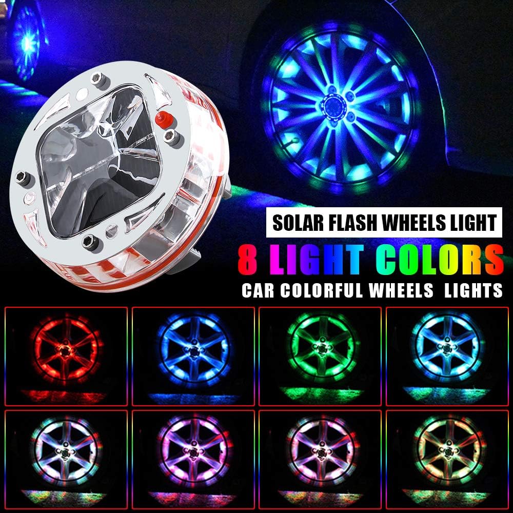 Yifengshun Wireless Remote Led Wheel Lights for Car,Flashing Colorful Solar Energy Car Tire Wheel Lights Hub LED Light with Motion Sensors,Waterproof LED Tire Lights for Car Deco-4Pcak: Automotive