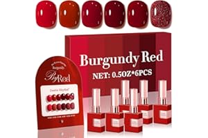 Double Rhythm 6 Pcs 15 ML Gel Polish Set Same Color Same Bottle Soak Off Gel Polish Kit Nail Art Manicure Salon DIY at Home for Women (Glitter Burgundy Dark Cherry Red Maroon-T6-7)