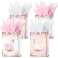 Nezyo 16 Set Swan Princess Themed Party Gift Bags with Tissue Paper, Swan Princess Birthday Party Candy Goodie Gift Bags for Birthday Party Floral Party Bags for Birthday Baby Shower Party