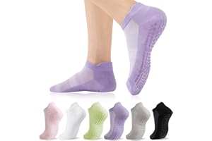 scenicamp 6 Pairs Pilates Grip Socks, Non Slip Yoga Sock for Women, Ankle Socks with Grips for Yoga Workout Barre Dance Pregn