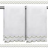 RRBXIA 100% Cotton Hand Towels for Bathroom 2 Pcs Scalloped Hand Towels 16 * 27 Inch Embroidered Decorative 600 GSM Soft Absorbent Bath Towel for Spa Yoga Hotel Sport (Sage Green)
