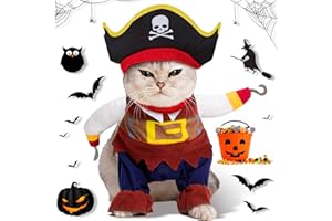 WHISTENFLA Funny Cat Pirate Costumes - Caribbean Style Pet Dressing up Cosplay Party Costume with Hat Small to Medium Dogs Cats Kitty Cute Fashion Prop Apparel for Halloween Christmas Party Accessories (S)