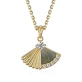 Fettero Gold Charm Necklace for Women, 14K Gold Plated Black MOP Necklace Cute Heart Moon Dainty Pendant Non Tarnish Chain Gold Necklaces Jewelry Gift