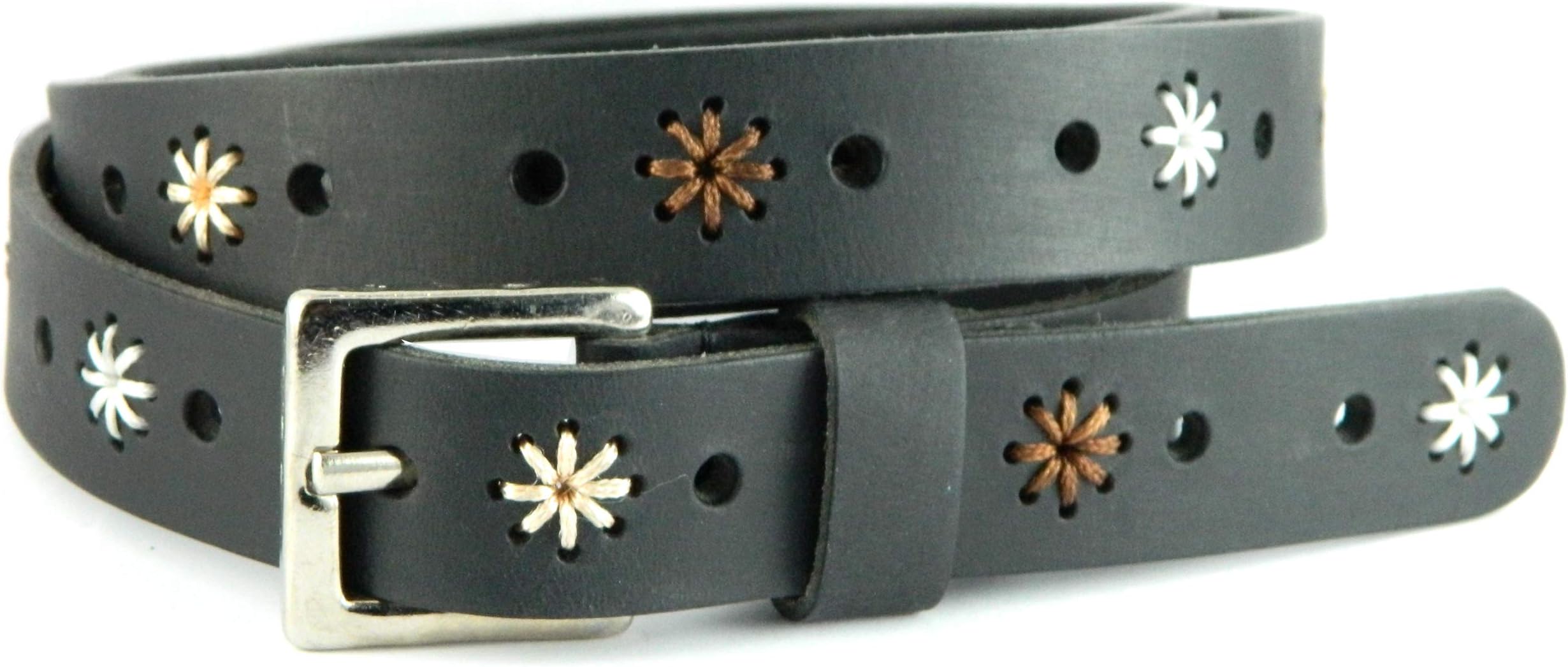 Genuine Leather Belt women floral Black real hand stitched fashion strap