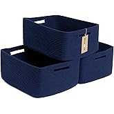 MiniArk Large Storage Baskets for Shelves, Closet Organizers Bins for Clothes Blanket Towels, Baby Nursery, Toy Baskets Box, Woven Rope Baskets, 17 x 13 x 7.5”, 3 Packs Navy Blue