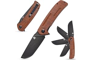 Sitivien ST133 Folding Knife,D2 Blade,Micarta Handle EDC Tool Knife for Outdoor Camping Hiking(Brown)