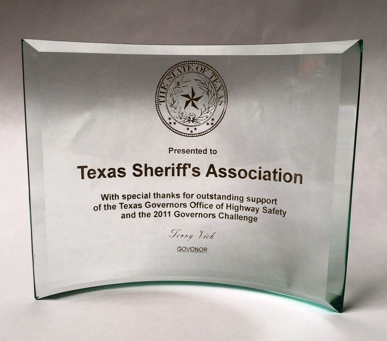 Achievement or Graduation Plaque, Beveled Etched Glass Crescent, Police, Corporate, Firefighters Awards: Everything Else