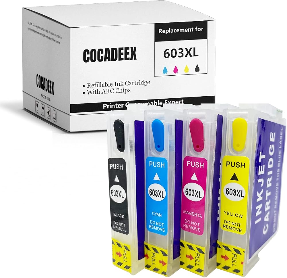 COCADEEX Empty Refillable Ink Cartridges 603XL for Epson XP WF Printers Auto