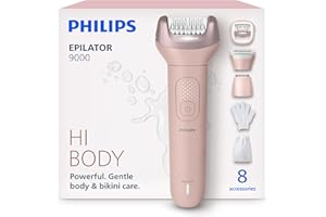 Philips Epilator Series 9000 - Cordless Wet and Dry Electric Epilator, Shaver & Trimmer for Women, Hair Removal for Legs, Bod