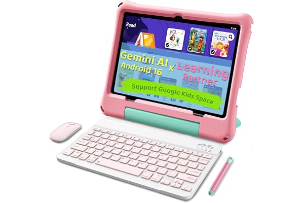 aiprotablet Kids Tablet, Android 16 Tablet for Kids 10 inch Octa-Core 2.2GHz with Case, 30GB RAM 64GB ROM, 2TB Expand, Parental Control, Dual Camera, BT, WiFi, with Keyboard Mouse Stylus, Gift (Pink)