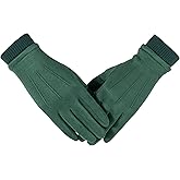 Kebesu Womens Winter Suede Gloves With Touchscreen Texting Finger Wool Lined Windproof Warm Fashion Dress Gloves