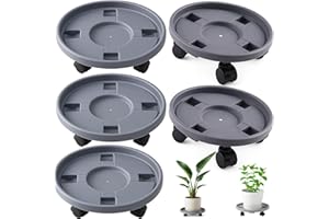 Tulpeed Rolling Plant Stand with Wheels 5 Pack 14 Inch Plant Caddy with Wheels Heavy Duty Plant Dolly Roller Base with Wheels Round Flower Pot Rack Holder Planter Trolley Tray, Grey