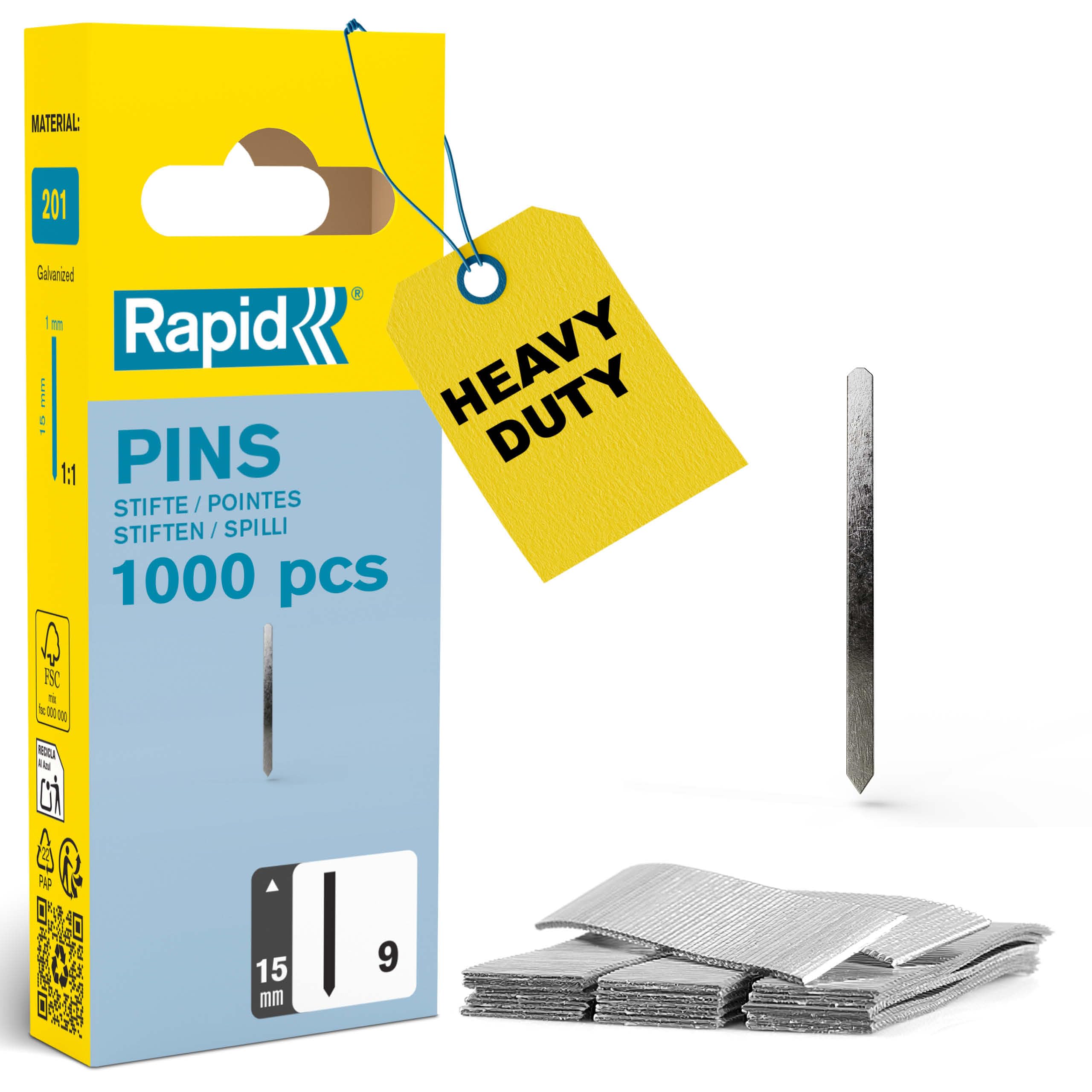 Rapid High Performance No.9 Galvanised Steel Brad Nails, Wire Length: 15 mm, 40109538 - 1000 Pieces — image 1