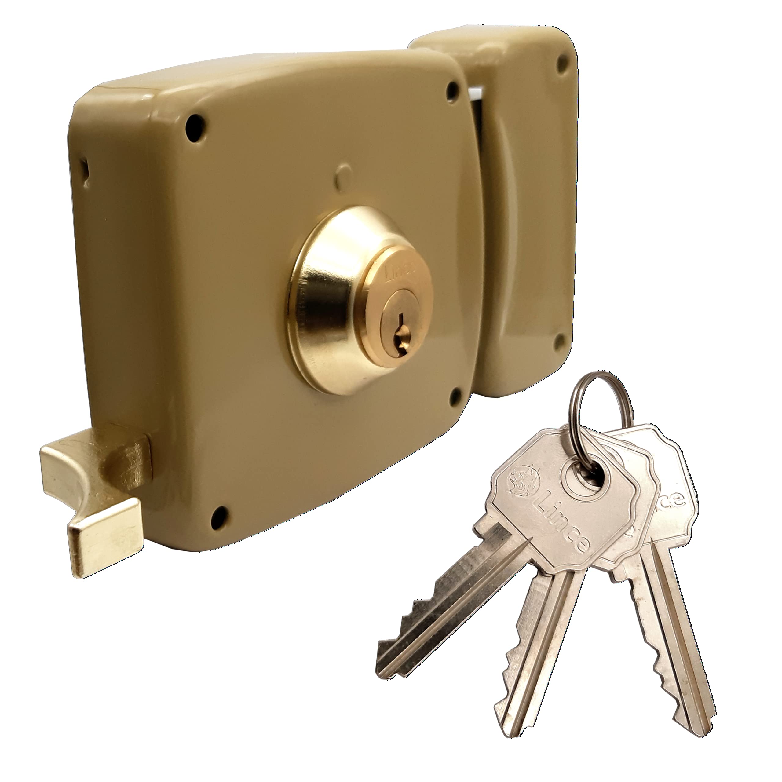 Lince Lock 5125AHE10D I Traditional Wide Lock with Screw Key I Gold Finish I Tube Rotary Cylinder Bumper