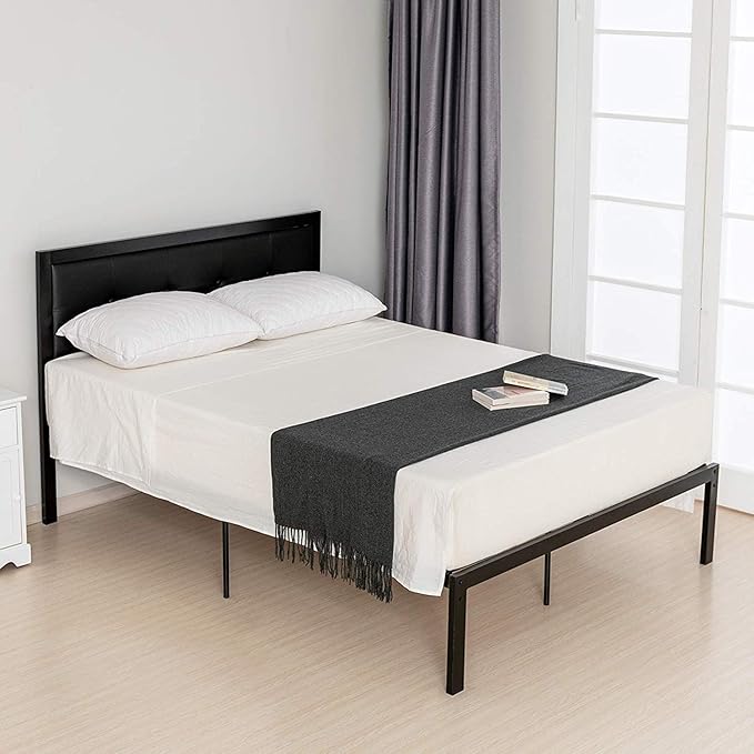 LAGRIMA Full Platform Bed Metal Frame with Solid Wood