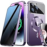 [Full Camera Protection& Mechanical Lock]Magnetic Privacy Case for iPhone 14 Pro Max[Compatible with MagSafe][CD Metal Ring]Full Body Shockproof Metal Bumper, 9H Anti Peeping Glass Cover-Purple
