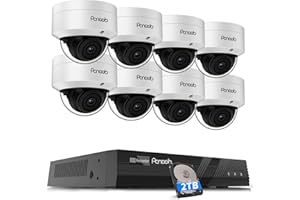 PANOOB PoE Security Camera System 4K, 8X 8MP IK10 Vandal Proof Dome Cameras Outdoor, AI Human Vehicle Detection, 100ft IR Night Vision Built-in Microphone, 4K 8CH PoE NVR 2TB HDD, PD54A0808-8M
