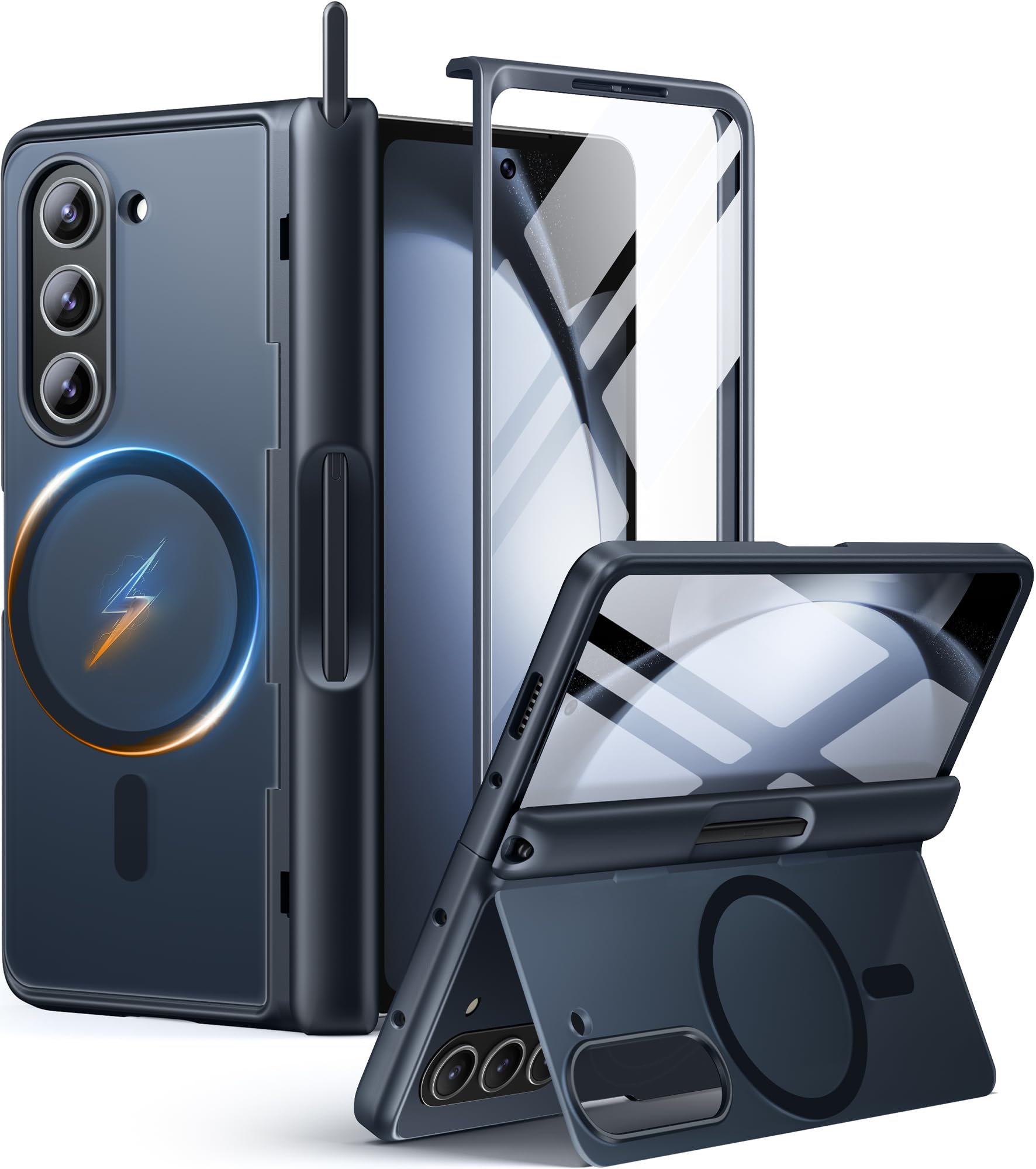 MOBOSI for Samsung Galaxy Z Fold 5 Case [Compatible with Magsafe], [Built-in Kickstand & Hinge Protection & Screen Protector] Full Body Shockproof Phone Case for Z Fold5 with S Pen Slot, Black