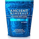 Ancient Minerals Magnesium Bath Flakes Ultra with OptiMSM – Pure Zechstein Magnesium Chloride and Organic Sulfur Bath Salts, 
