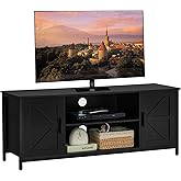 FIONESO Farmhouse TV Stand for up to 55 Inch TV, TV Stand with 2 Cabinets & Shelf, TV Table with Metal Frame and Cable Manage