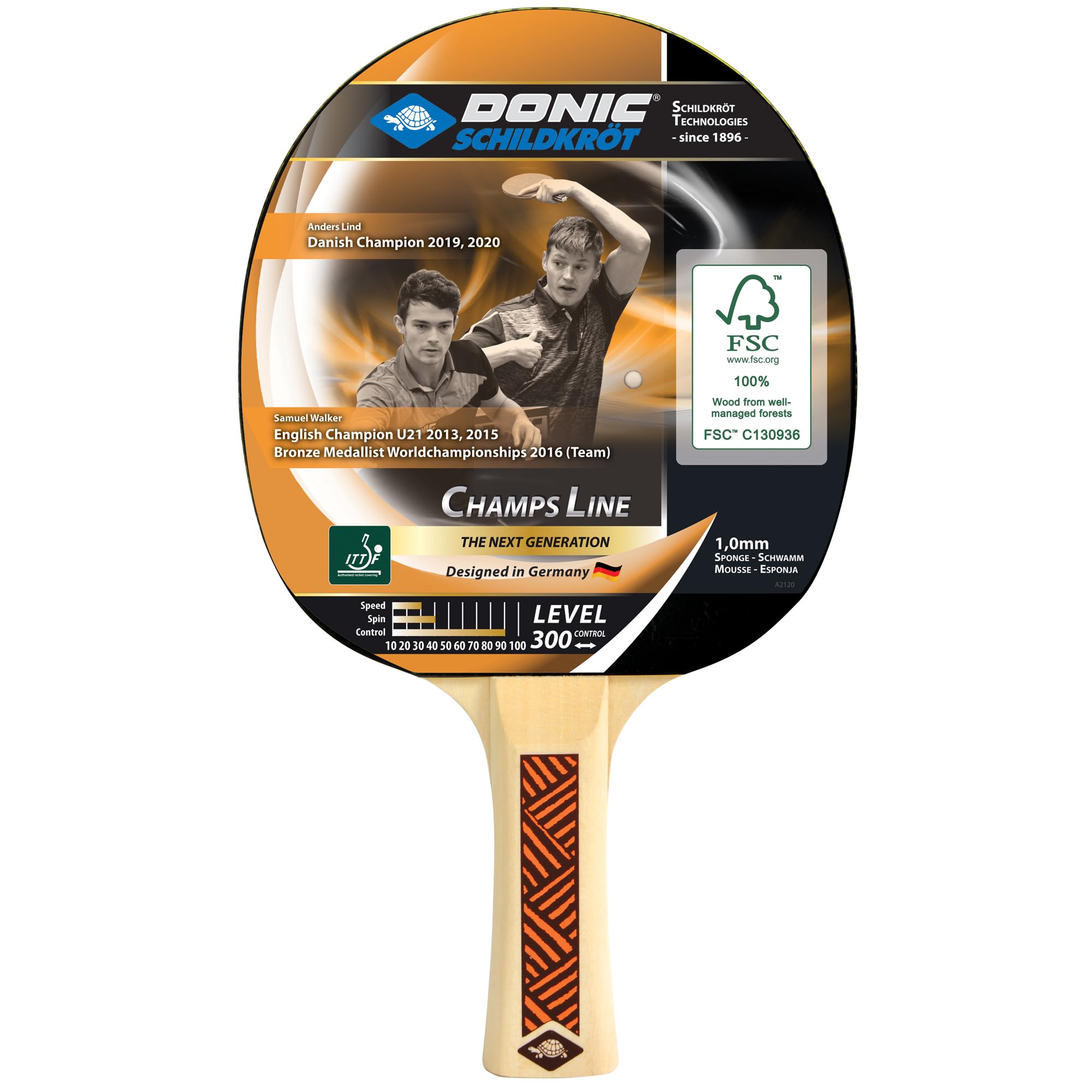 Donic-Schildkröt Champs Line 300 Table Tennis Bat, 1.0 mm Sponge, Jade Pad- ITTF, 705132