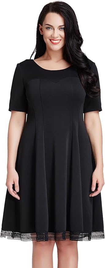 Lookbookstore Robe Femme Patineuse Longueur Genou Trapeze Ourlet Crochet Noire Grande Taille Fr 50 Fr 52 Amazon Fr Vetements Et Accessoires