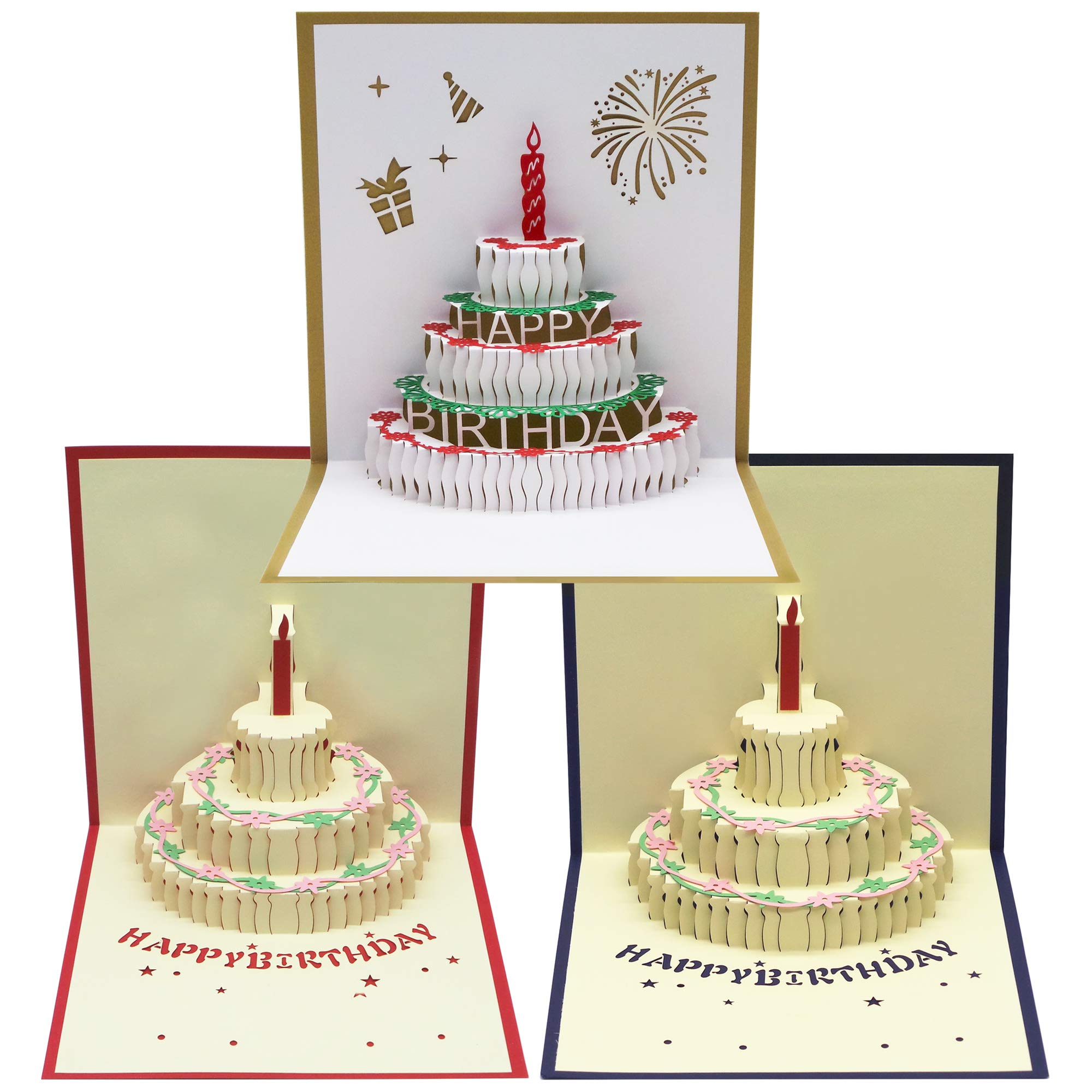 Maxi-Solutions 3D Pop up Birthday Cards (Red+Blue+Gold)