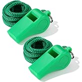 2 Packs Green Emergency Whistle with Lanyard, Loud Clear Crisp for Coaches | Plastic Whistles for Teachers, Loud Crisp Sound Whistle for Self-Defense, Lifeguard and Emergencies Sport Training Lifeguard