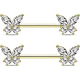 Jewseen Butterfly Nipple Rings for Women 14G Nipple Piercing Jewelry Gold Nipple Ring Surgical Steel Nipple Shield CZ Nipple Barbell Body Piercing Jewelry for Women