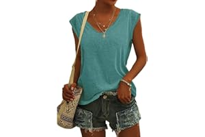 OSMUAL Womens Summer Cap Sleeve U Neck Blouses T-Shirt Casual Loose Fit Basic Shirts Solid Color Tank Tops