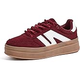 LUCKY STEP Women's Platform Retro Fashion Sneakers Classic Casual Gum Rubber Sole Skate Trainer Tennis Walking Shoes Thick Sole Trendy Footwear