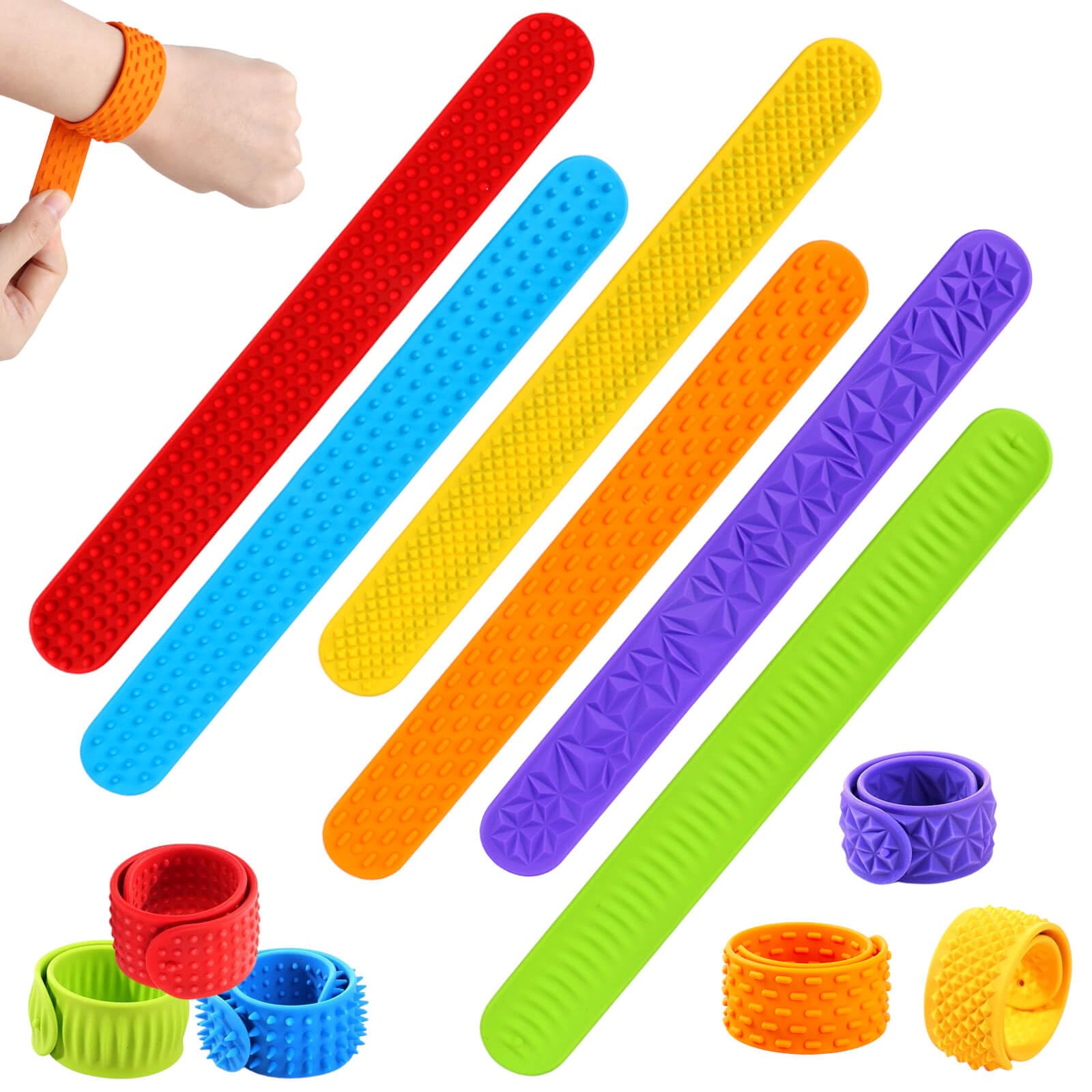 Dolanus Snap Band for 3+ Year Old Boys Girls: 6 PCS Slap Bracelets for Kids Sensory Fidget Toys, Gifts for Age 3 4 5 6 7 8 Birthday, Wrist Band for Anxiety Party Favors Bag Fillers