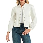 LifeShe Puff Sleeve Denim Jacket for women Ruffle Neck Jean Jacket Trendy 2025 Fall boyfriend Shacket