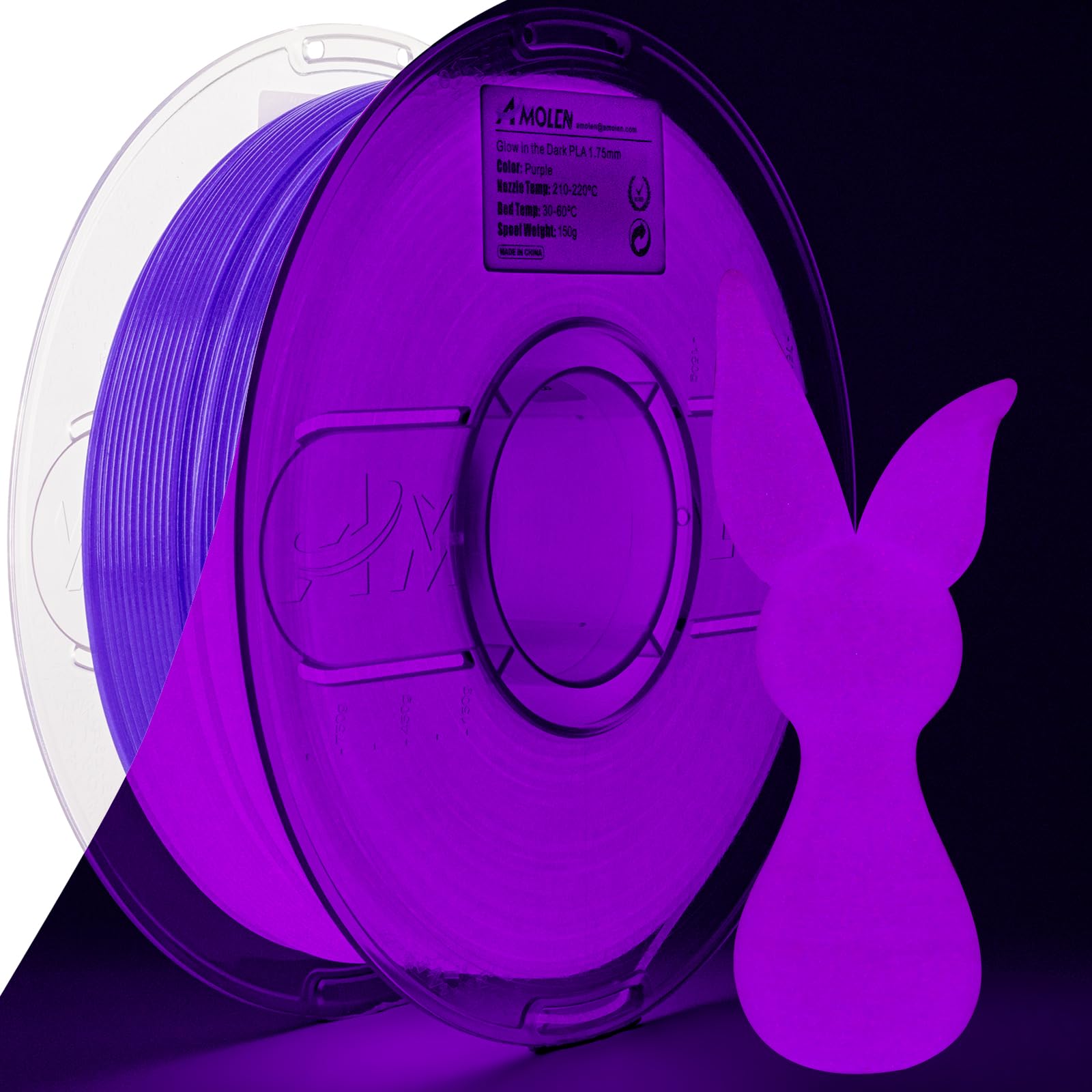 Photo 1 of AMOLEN 3D PLA Printer Filament, 1.75mm Glow in The Dark Purple PLA Filament for 3D Printing, Best with UV Lamps, 1kg Spool (2.2lbs), Dimensional Accuracy +/- 0.02 mm, Fit Most FDM 3D Printers